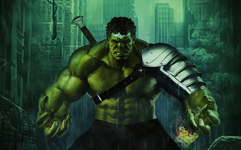 Hulk street, superheroes, creative, artwork, monster, HD wallpaper