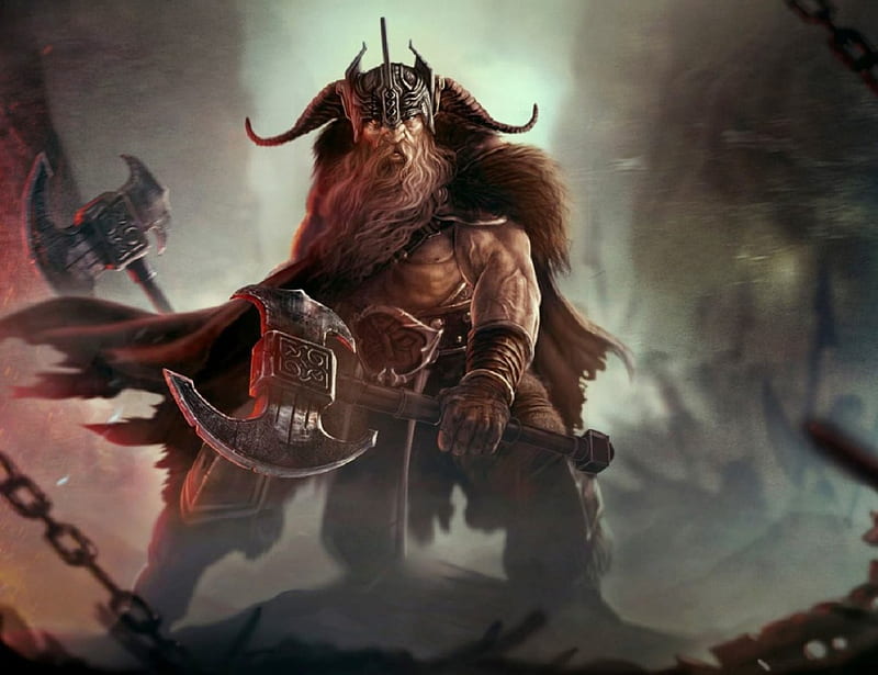 Barbarian Hero, barbarian, man, fantasy, axes, HD wallpaper