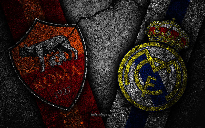 Roma vs Real Madrid, Champions League, Group Stage, Round 5, creative, AS Roma, Real Madrid FC, black stone, HD wallpaper