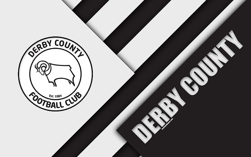 Derby County FC, logo black and white abstraction, material design, English football club, Derby, England, UK, football, EFL Championship, HD wallpaper