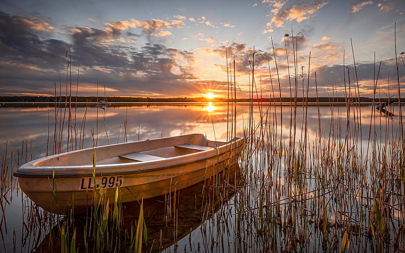 Boat on Lake, calm, boat, sunshine, lake, Germany, HD wallpaper
