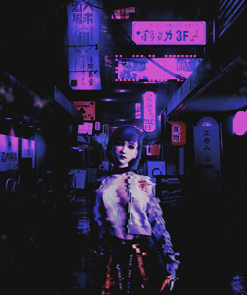 Retrowave, women, artwork, japan, vertical, neon, frontal view, HD phone wallpaper