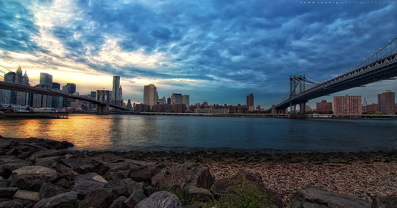 Beautiful View - New York, view, newyork, bonito, sky, clouds, city, bridge, nature, blue, HD wallpaper