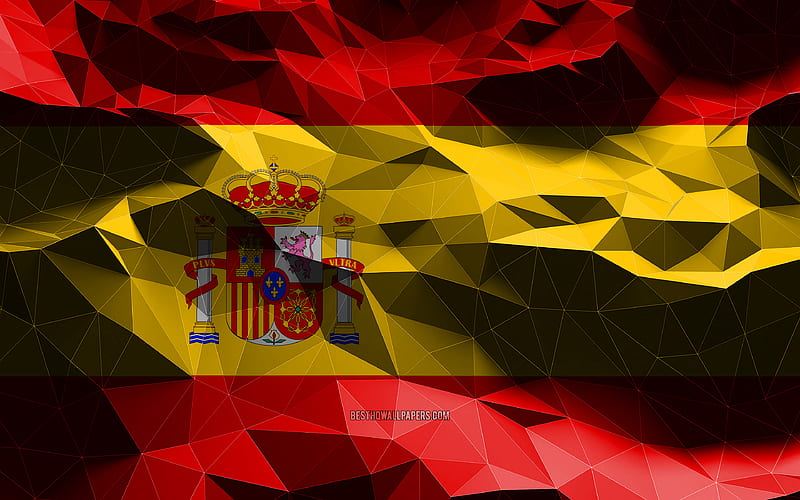 Spainish flag, low poly art, European countries, national symbols, Flag of Spain, 3D flags, Spain flag, Spain, Europe, Spain 3D flag, HD wallpaper