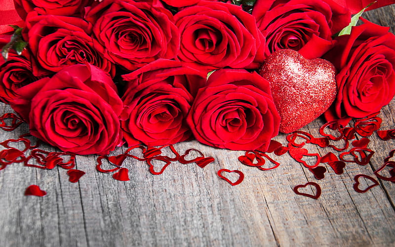 red roses, red heart, romantic gift, 14th of February, background with red roses, February 14th, HD wallpaper