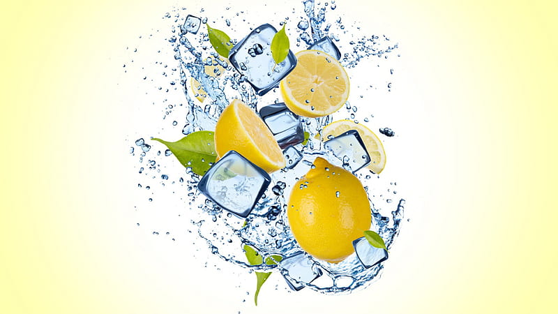 Lemon Ice Splash, lemon, creative, ice, splash, HD wallpaper