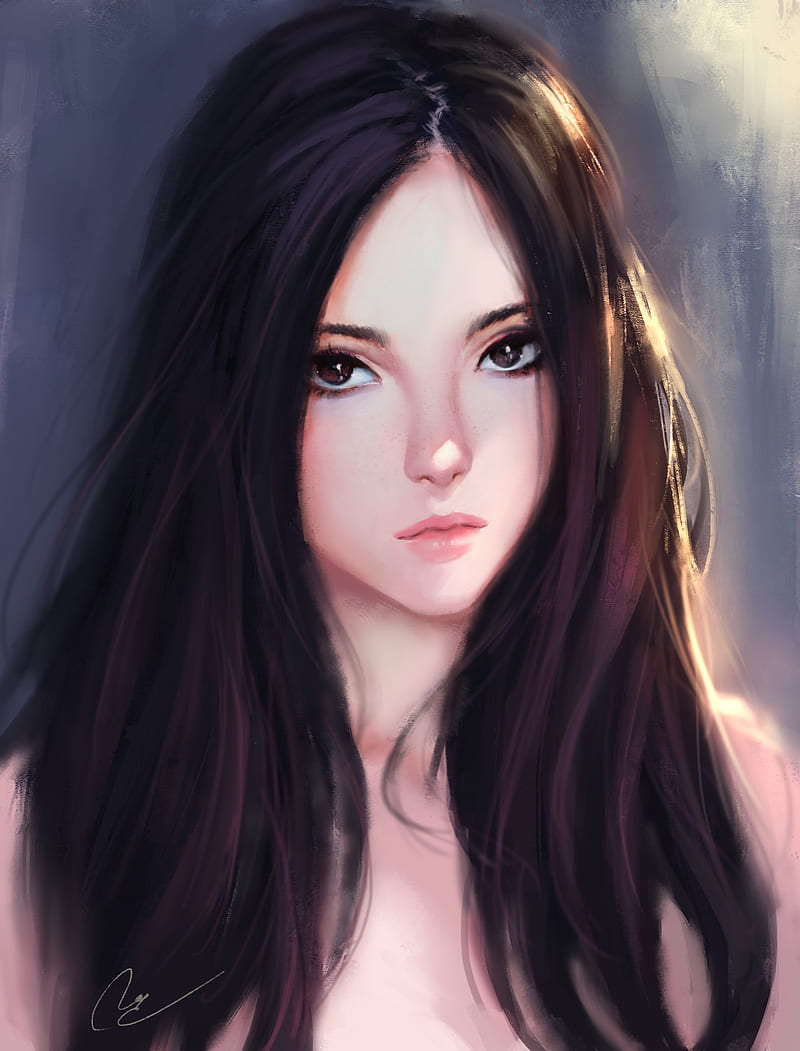 1080p Free Download Illustration Women Long Hair Portrait Dark 