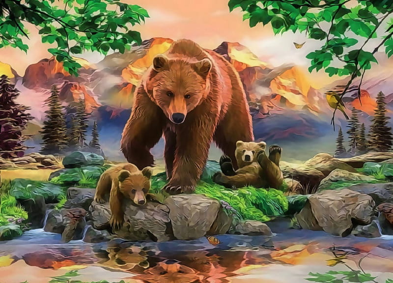 ★MaMa Grizzly Bear★, family, paintings animals, attractions in dreams, bonito, seasons, paintings, love, jungle, forests, butterfly designs, animals, warm, lovely, love four seasons, birds, creative pre-made, butterflies, summer, wildlife, nature, bears, beloved valentines, grizzly bears, outdoor, HD wallpaper
