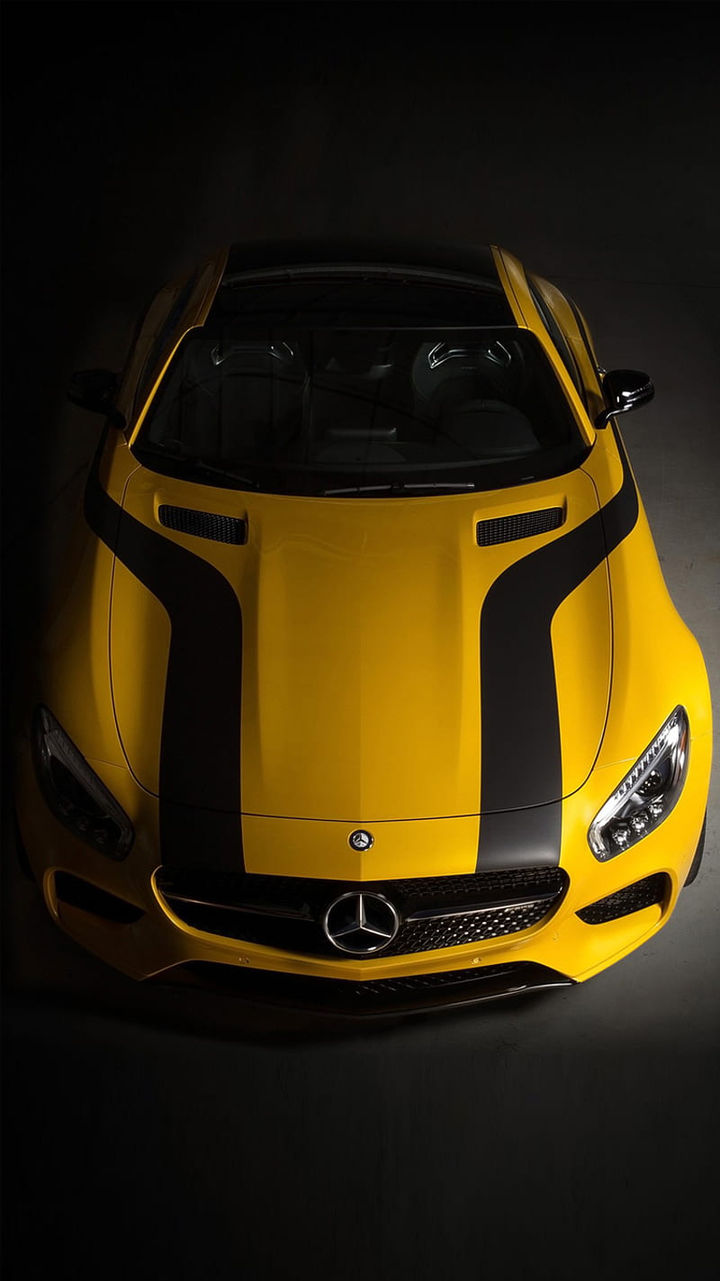 Yellow Mercedes, car, engine, german, speed, tuning, HD phone wallpaper