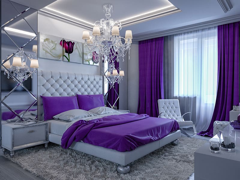 Room, Furniture, Bed, Bedroom, Chandelier, HD wallpaper