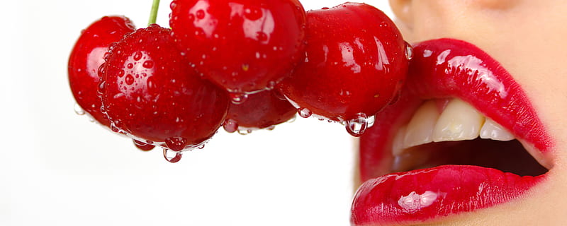 cherry lips, red, mouth, food, cherries, lips, sexy, sweet, graphy, sour, cherry, teeth, HD wallpaper