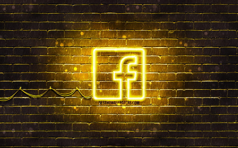Facebook yellow logo yellow brickwall, Facebook logo, social networks, Facebook neon logo, Facebook, HD wallpaper