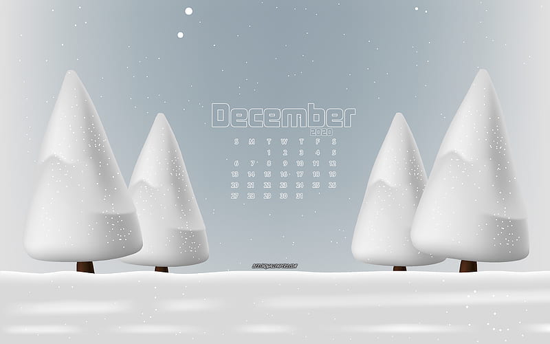 2020 December calendar winter landscape, winter, snow, 2020 calendars, December, December 2020 Calendar, HD wallpaper