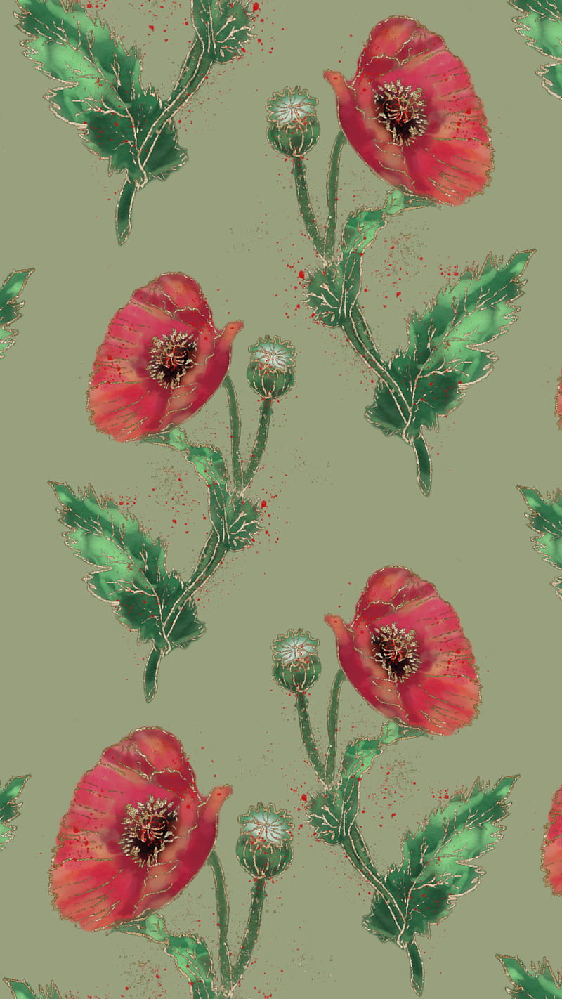 Poppy flowers, art, desenho, drawing, floral, iphone, pattern, samsung ...