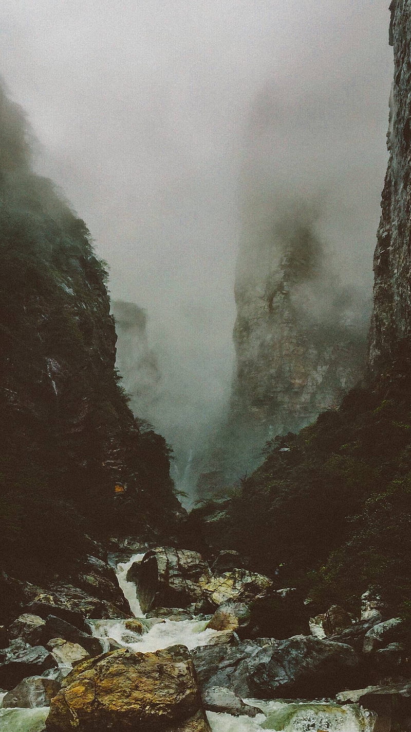 vertical, rock, mountains, mist, nature, HD phone wallpaper