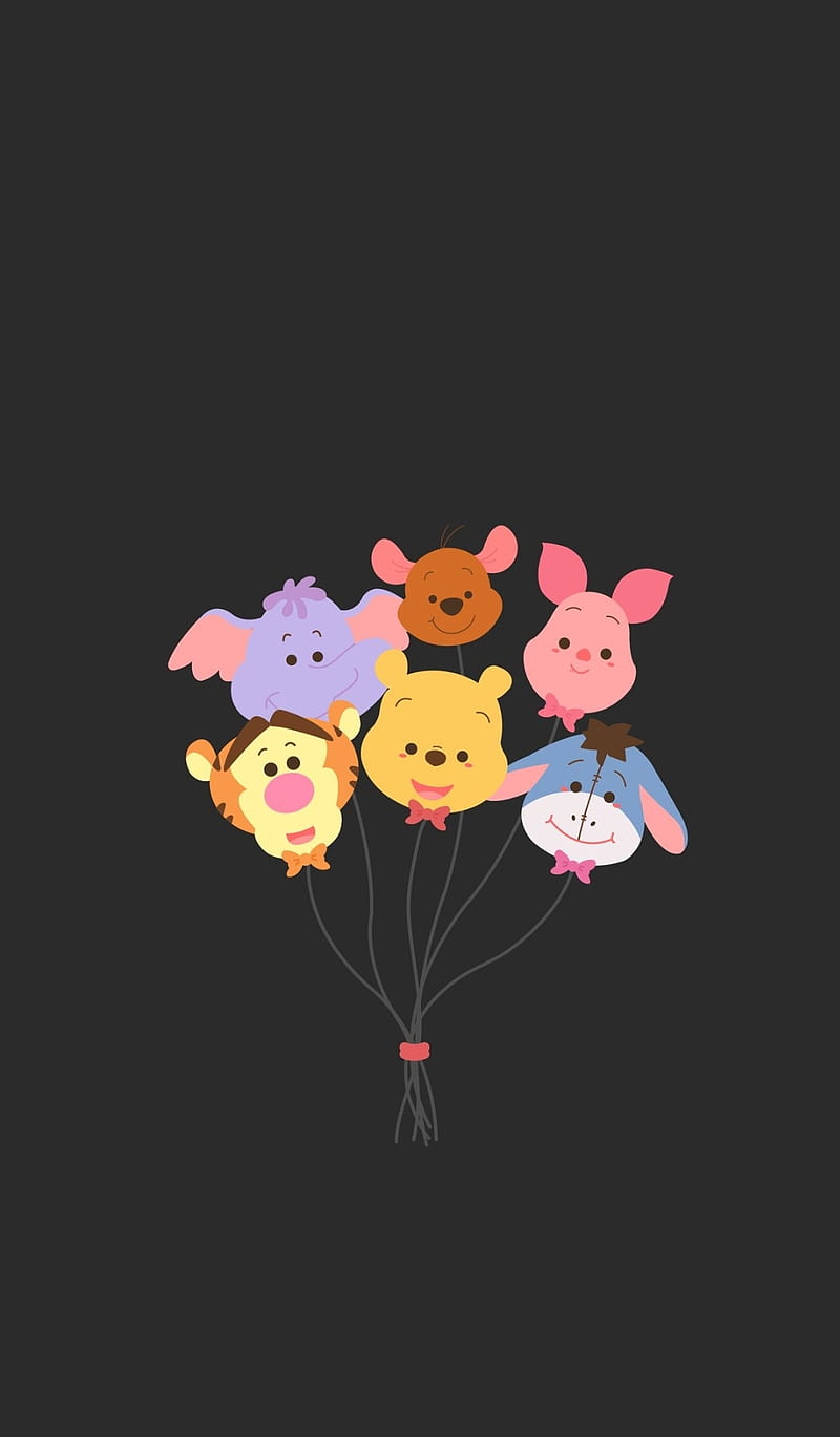 Winnie the pooh, pooh bear, piglet, eeyore, tiger, roo, disney, balloons, cute, adorable, HD phone wallpaper