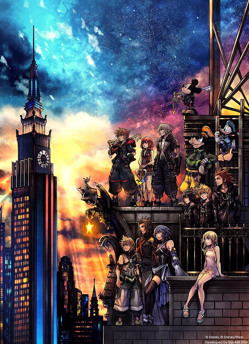 Kingdom Hearts 3 Art, kh3, kingdom hearts 3, sora, donald, mickey, goofy, riku, kairi, aqua, ventus, HD phone wallpaper