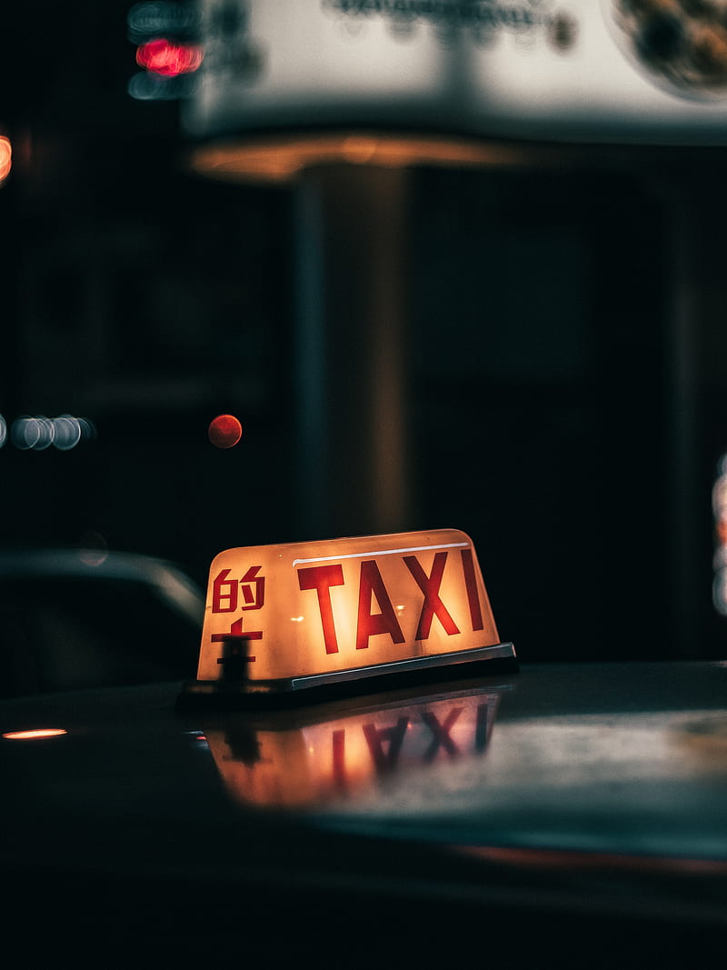 taxi, word, inscription, backlight, dark, HD phone wallpaper