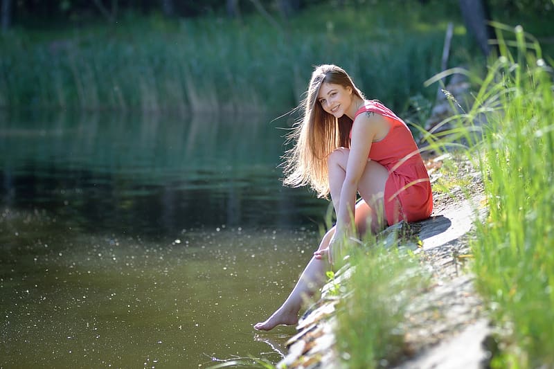 Dana Gerhardt Cooling Off, model, water, dress, blonde, smile, HD ...