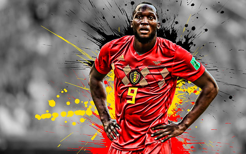 Romelu Lukaku, Belgium national football team, striker, Belgian football player, creative flag of Belgium, paint splashes, Belgium, football, HD wallpaper