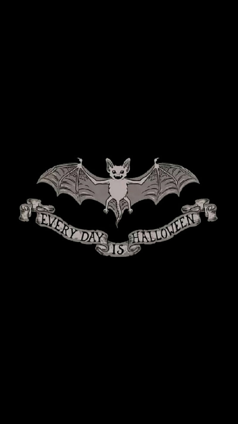 Halloween Everyday, bat, black, dark, goth, grunge, night, punk rock, quote, HD phone wallpaper