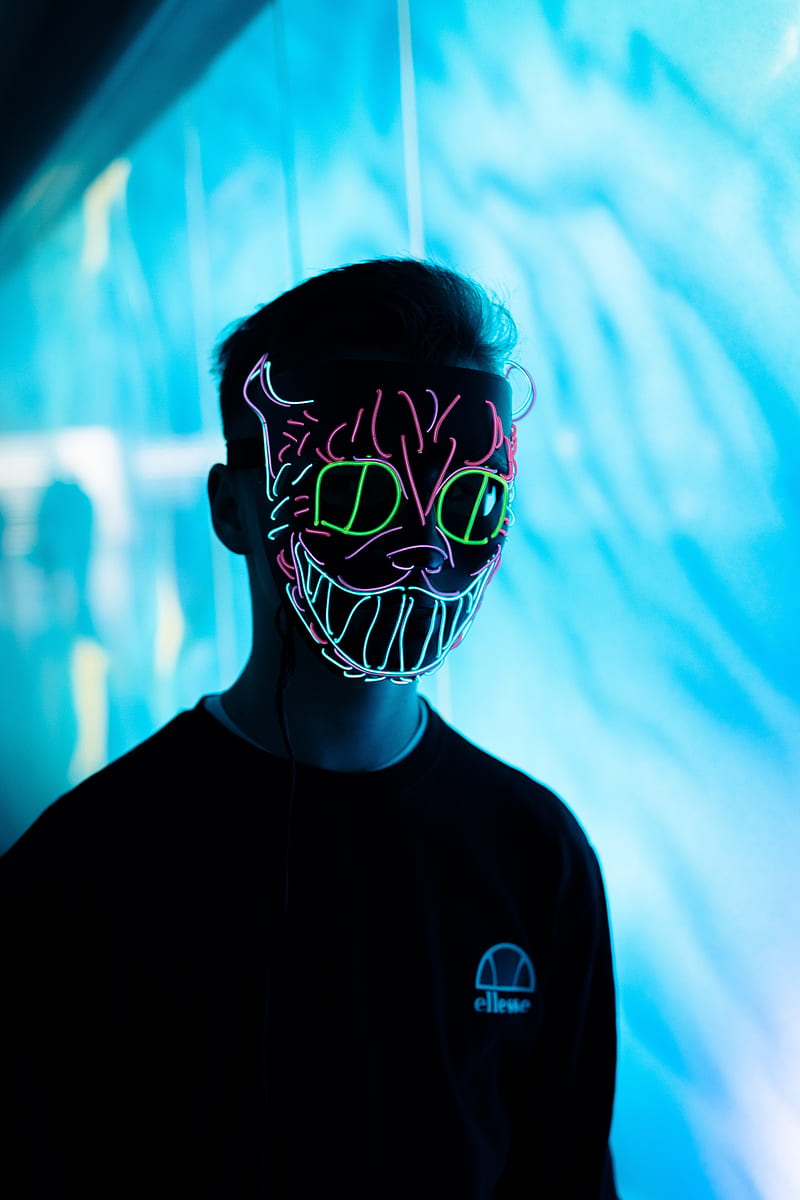 man, mask, neon, light, glow, HD phone wallpaper