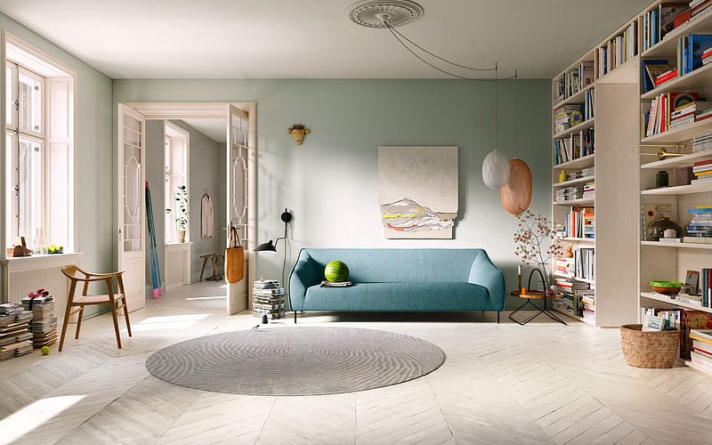 living room retro style, modern interior design, retro, living room, classic modern style, HD wallpaper
