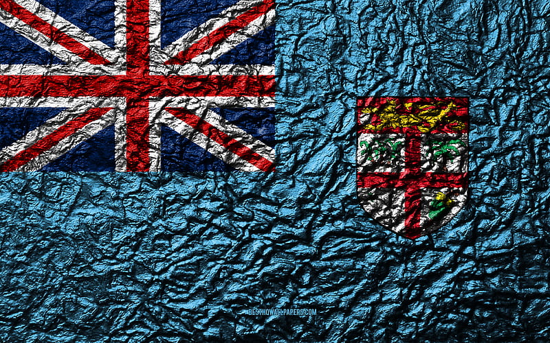 Flag of Fiji stone texture, waves texture, Fiji flag, national symbol, Fiji, Oceania, stone background, HD wallpaper