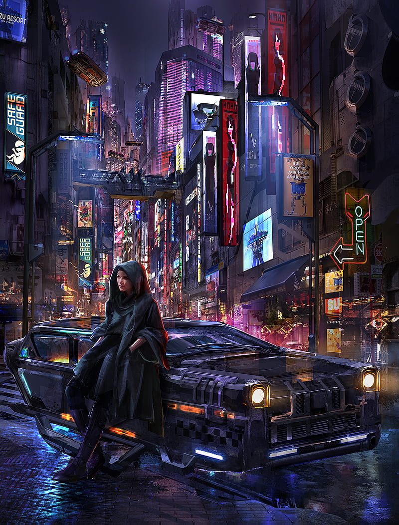 Download Girl On Road Cyberpunk iPhone X Wallpaper