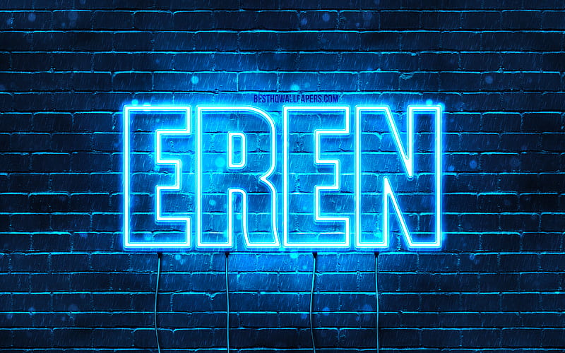 Eren with names, Eren name, blue neon lights, Happy Birtay Eren, popular turkish male names, with Eren name, HD wallpaper