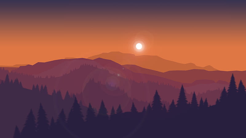 Sunset, mountain, fantasy, orange, summer, silhouette, pink, HD wallpaper
