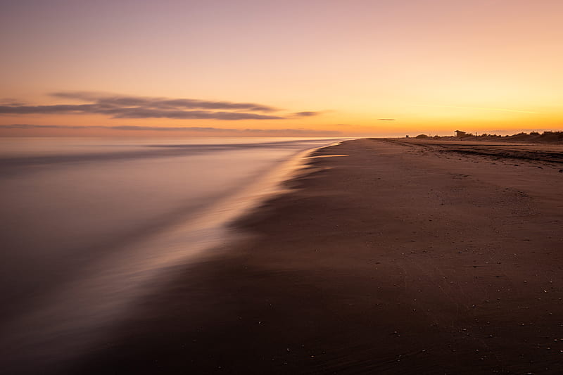 beach, sunset, sea, dusk, long exposure, HD wallpaper