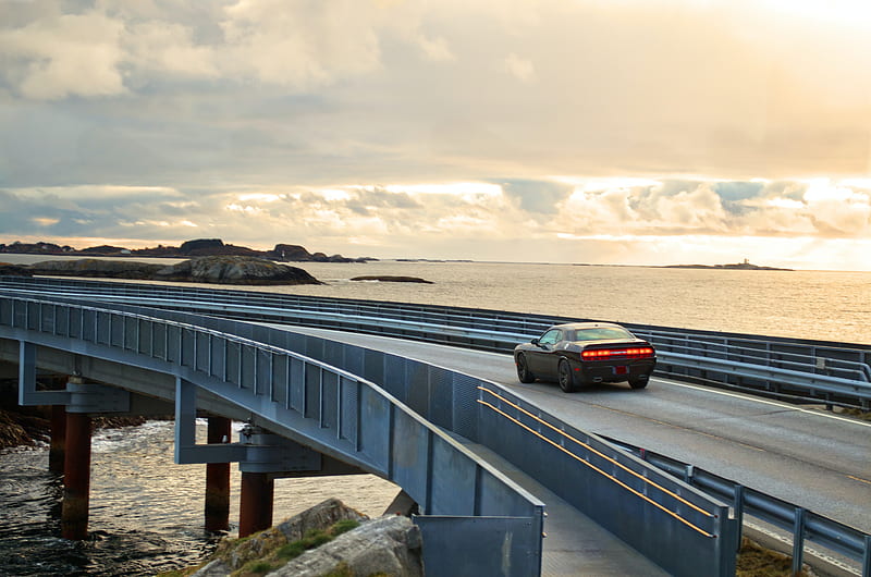car, bridge, road, sea, HD wallpaper
