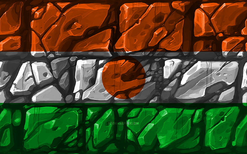 Niger flag, brickwall African countries, national symbols, Flag of Niger, creative, Niger, Africa, Niger 3D flag, HD wallpaper
