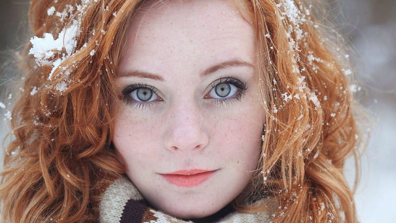 Winter Redhead, red, redhead, bonito, winter, hair, girl, snow, beauty, face, HD wallpaper