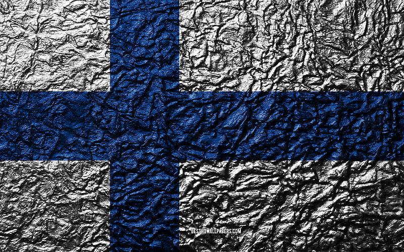 Flag of Finland stone texture, waves texture, Finland flag, national symbol, Finland, Europe, stone background, HD wallpaper