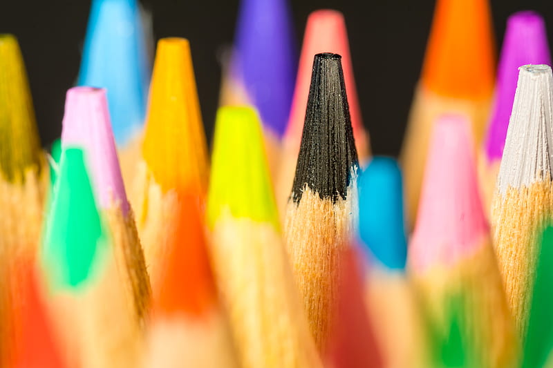 pencils, colorful, macro, blur, HD wallpaper