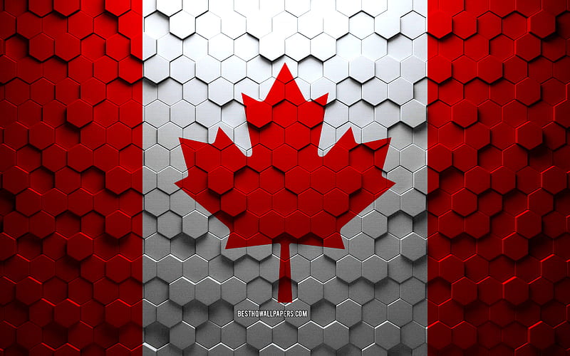 Flag of Canada, honeycomb art, Canada hexagons flag, Canada, 3d hexagons art, Canada flag, HD wallpaper