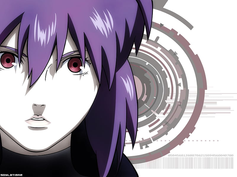 Motoko Kusanagi, ghost in the shell, purple, anime, cyber, eyes, HD wallpaper