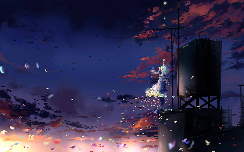 Anime Girl Spreading Flowers, anime-girl, anime, artist, artwork, digital-art, HD wallpaper