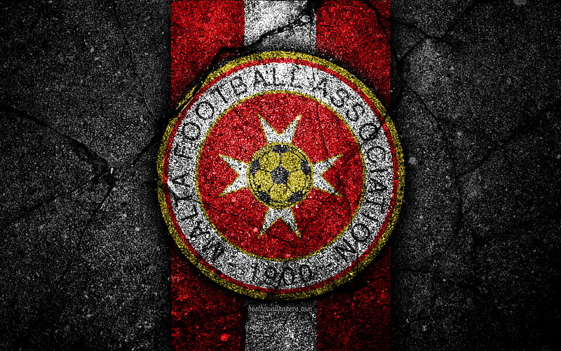 Maltese football team emblem, UEFA, Europe, football, asphalt texture, soccer, Malta, European national football teams, Malta national football team, HD wallpaper