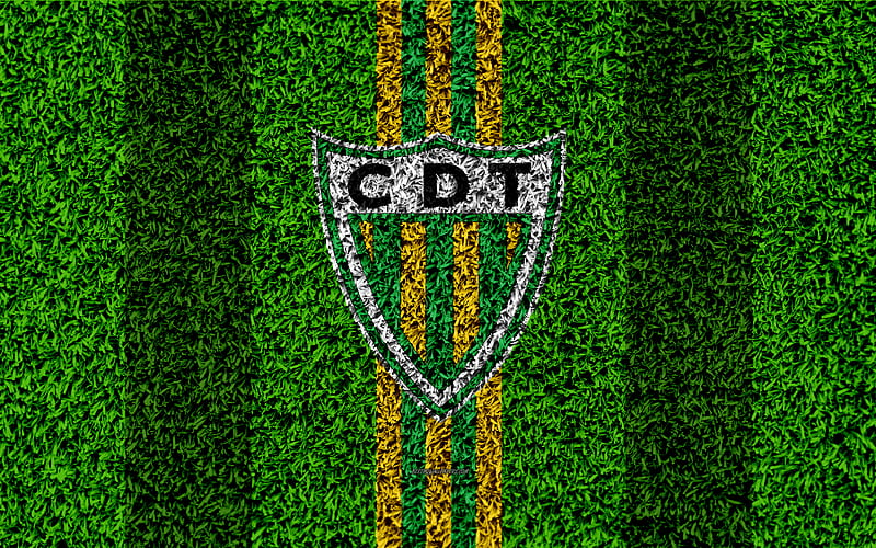 CD Tondela FC logo, football lawn, Portuguese football club, green yellow lines, Primeira Liga, Tondela, Portugal, football, HD wallpaper