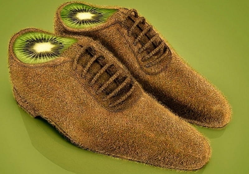 Kiwi shoes, fruit, fantasy, green, brown, kiwi, funny, creative, shoes, HD wallpaper