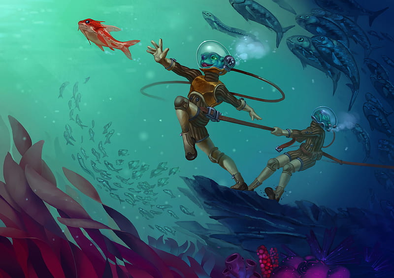 creature, underwater world, scuba, art, HD wallpaper
