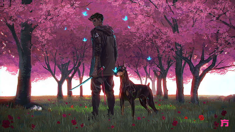 Anime Boy and Dog, HD wallpaper