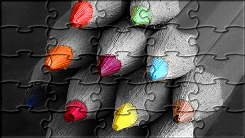 Colored Pencils, colors, puzzle, pencils, Greyscale, HD wallpaper