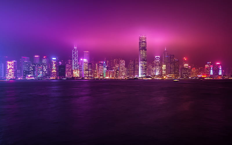 Hong Kong, city, purple, clouds, sky, sea, skyscrapers, HD wallpaper ...