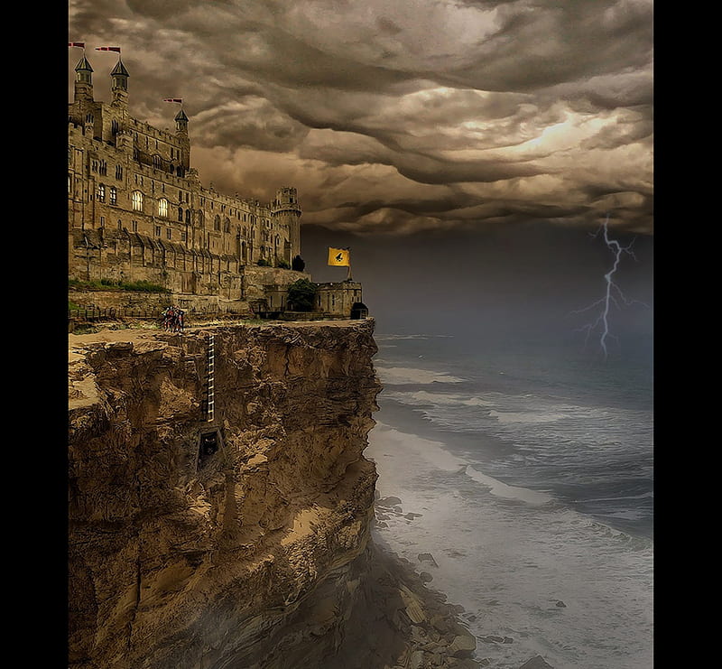 Castle, 3d, high, dark, cliff, abstract, HD wallpaper