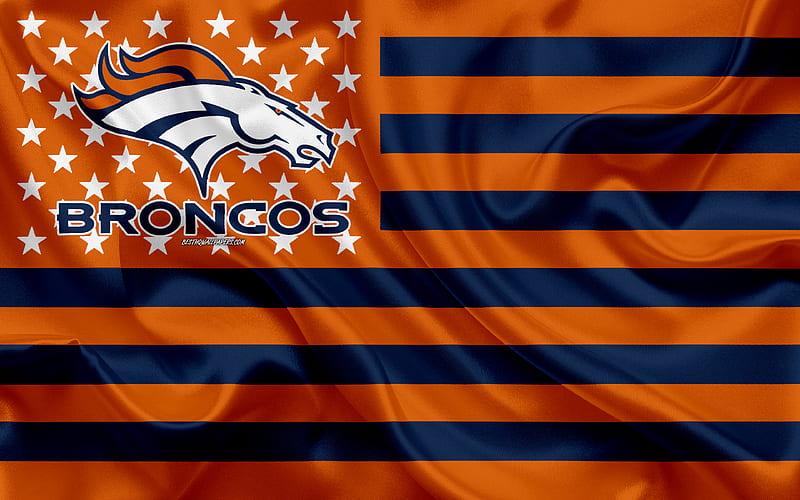 Denver Broncos, American football team, creative American flag, orange blue flag, NFL, Denver, Colorado, USA, logo, emblem, silk flag, National Football League, American football, HD wallpaper