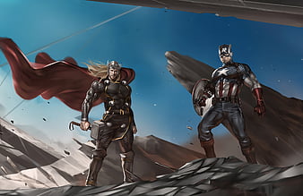 Captain America And Thor, captain-america, thor, superheroes, artwork, artist, HD wallpaper